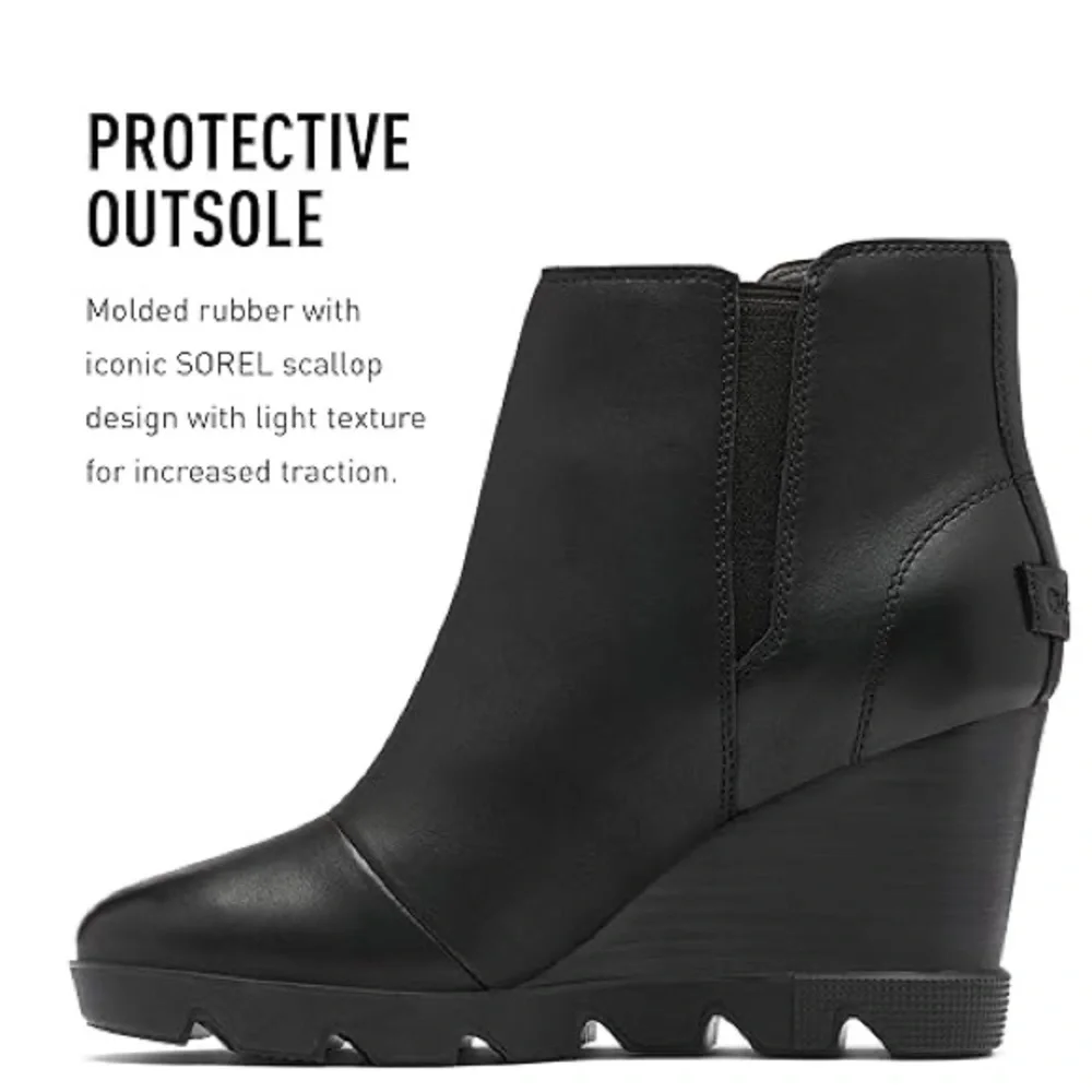 Sorel Joan Uptown Waterproof Leather Wedge Zip Bootie in Black, Size 8.5 - Picture 2 of 14